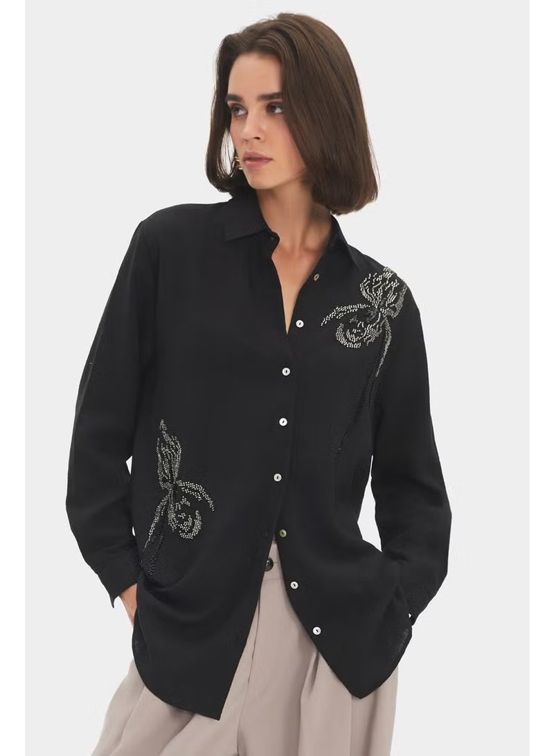 JUNE Women's Exclusive Oversize/loose Cut Embroidered Detailed Shirt - Image 3